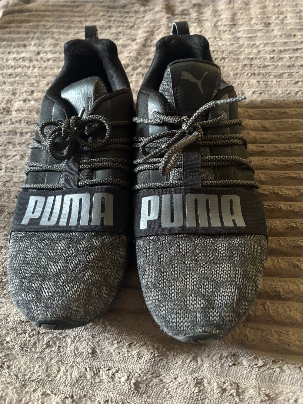 Puma Black Knit Lace-Up Sneakers with Logo Strap